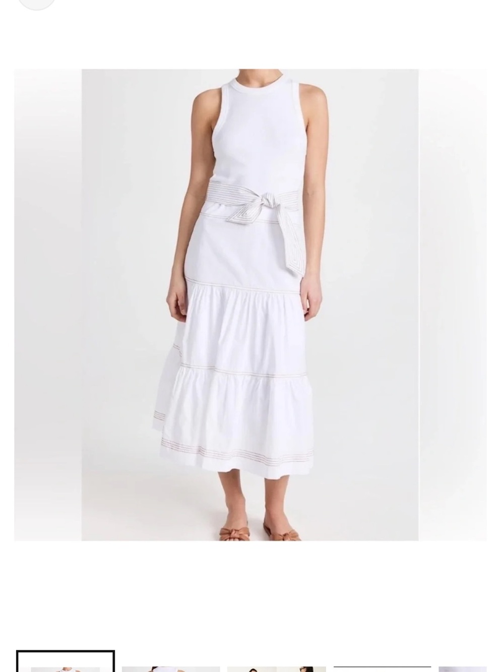 Veronica Beard White Sleeveless Tiered Midi Dress with Waist Tie